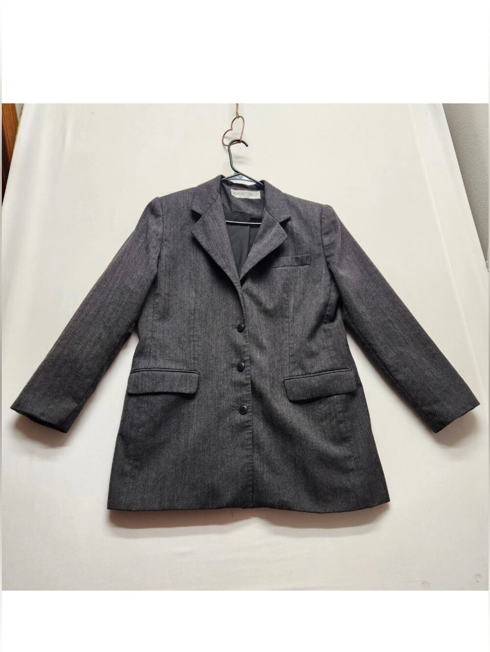 ⭐️Vintage 90s Amanda Smith 100% Wool Dark Gray Herringbone Blazer  Academia 14